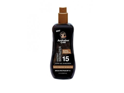 AUSTRALIAN GOLD SPF 15 SPF SPRAY GEL WITH BRONZER, purškiamas apsauginis kūno pienelis nuo saulės su natūraliais bronzantais, 237ml